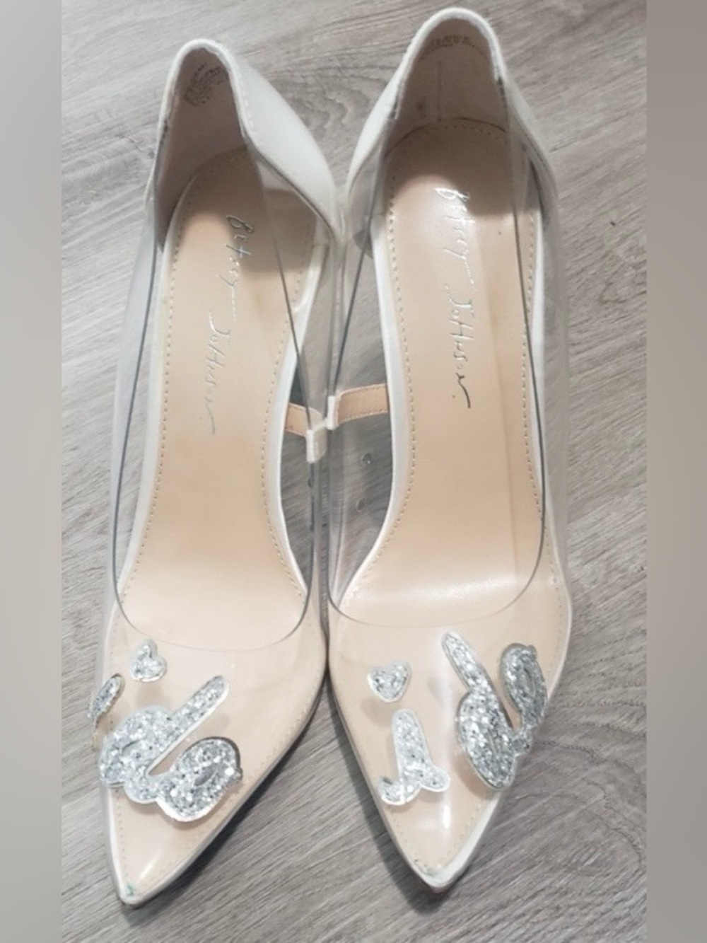Betsy Johnson Clear Nude Pointed Toe Pumps with Silver Sequin  I DO